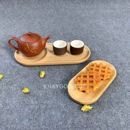 Khay gỗ hình oval chia ngăn kích thước 30x13cm - gỗ tần bì nguyên khối