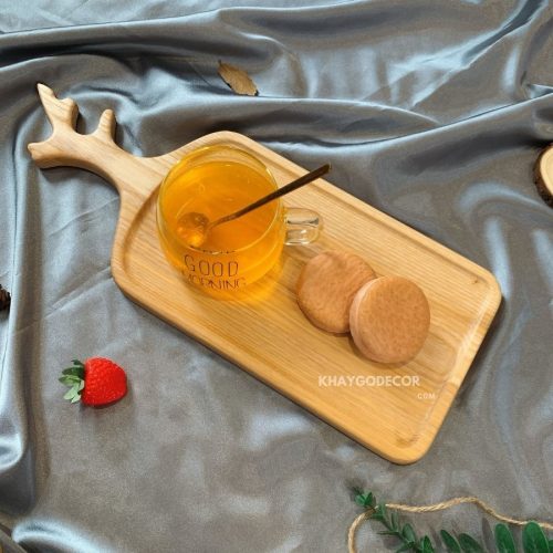 Khay gỗ tay cầm hình sừng hươu 43x17cm khoét lòng, gỗ tần bì nguyên khối tự nhiên