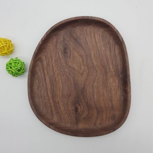 Khay gỗ lệch nhỏ 18x16cm hình sỏi gỗ óc chó nguyên khối